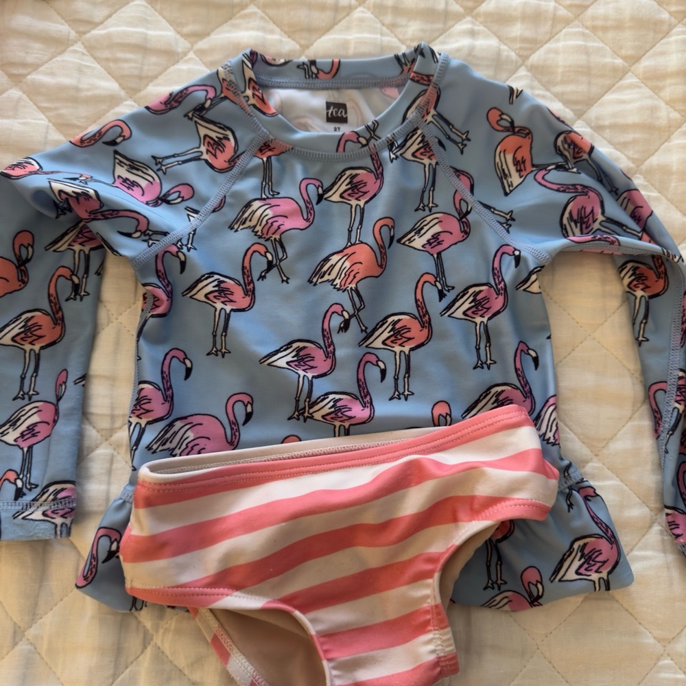 Tea Collection Flamingo Print Kids Swim Set - Blue and Pink